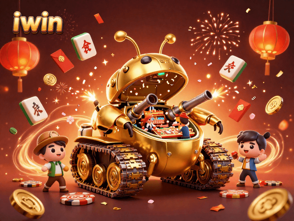 Spin the reels at iwin while enjoying a vibrant, colorful casino celebration scene.
