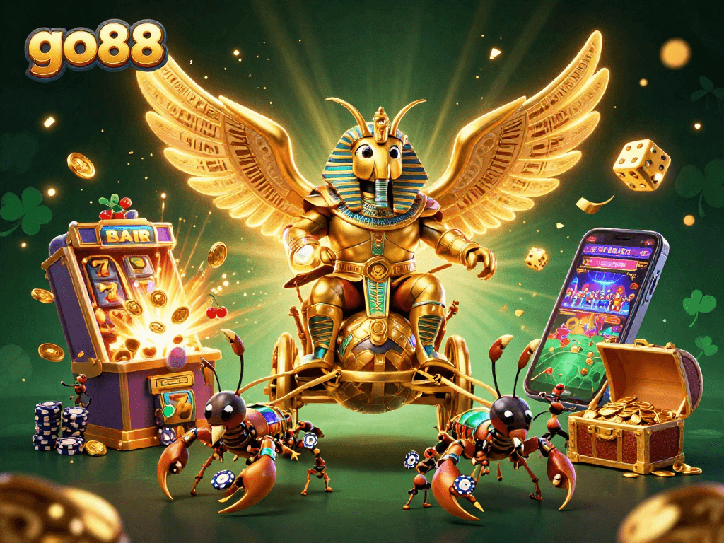 Experience the thrill of go88 with a vibrant 3D casino scene filled with jackpots and excitement.