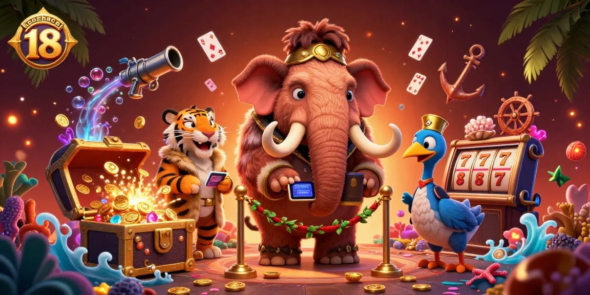 Engage with the excitement of keonhacai 18 as a woolly mammoth bouncer welcomes VIP guests in a vibrant casino scene.