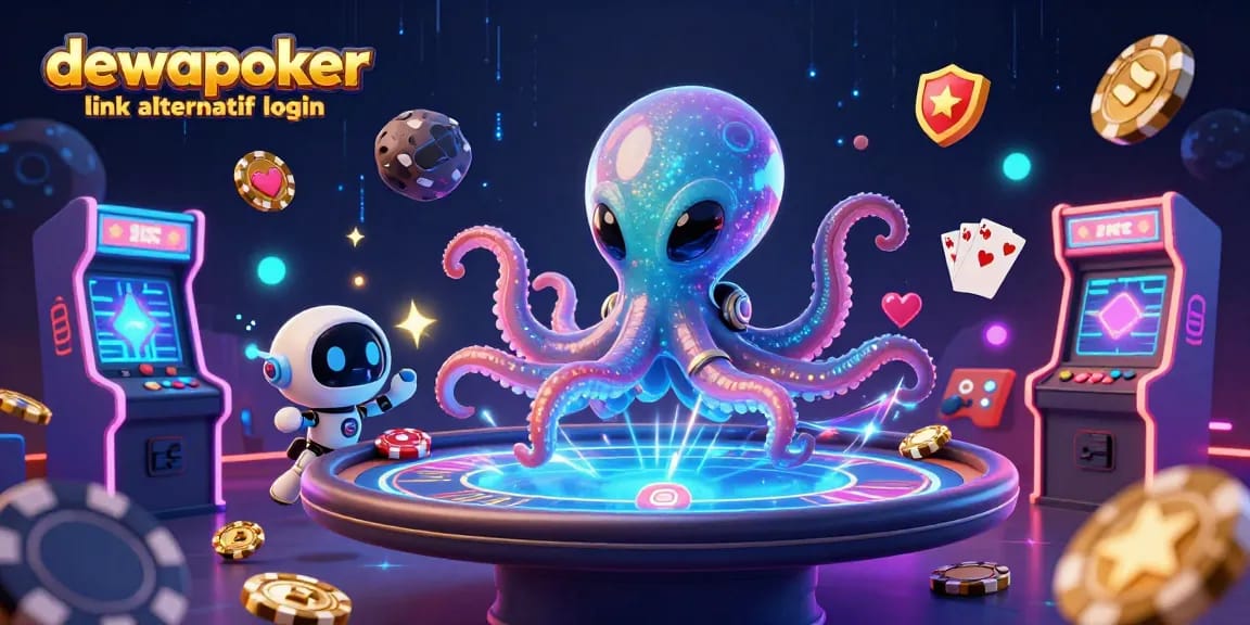 Engage in thrilling gameplay at dewapoker link alternatif login with a lively 3D poker scene featuring animated characters.