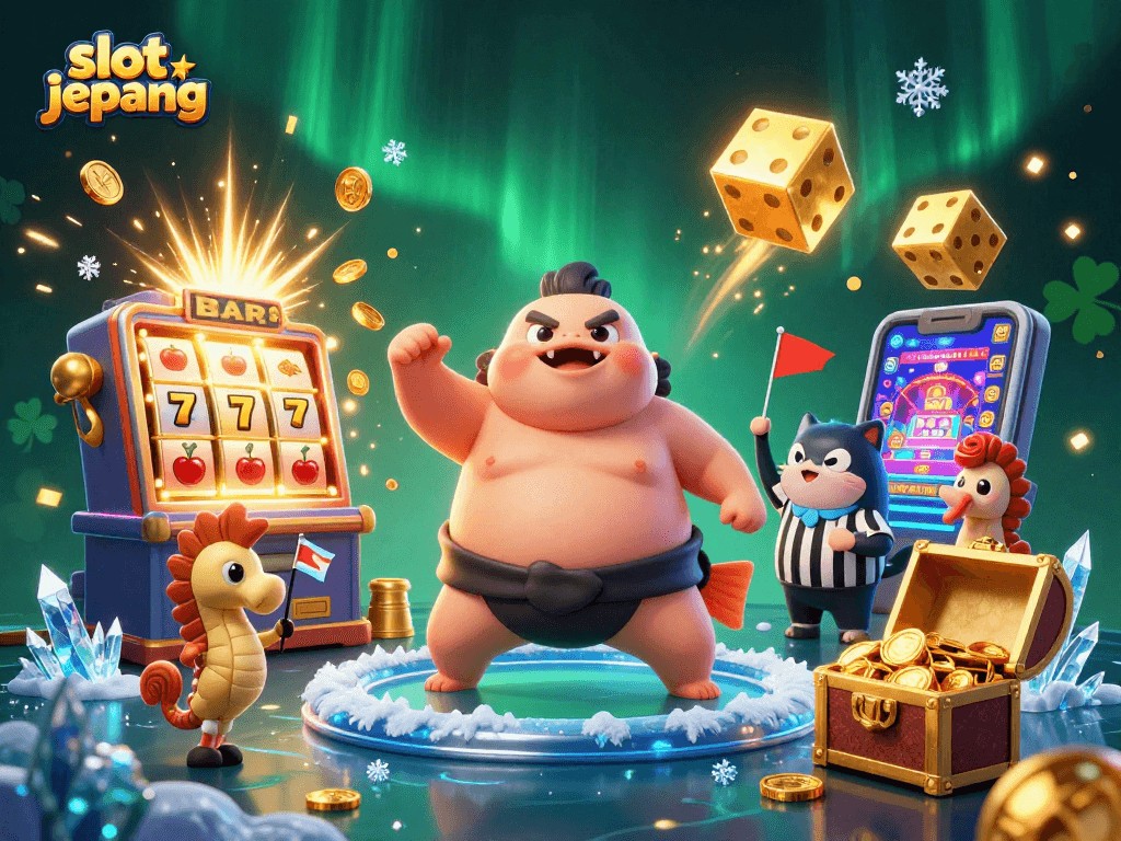 Experience the thrill of slot jepang with our colorful casino scene featuring lucky symbols and vibrant characters.