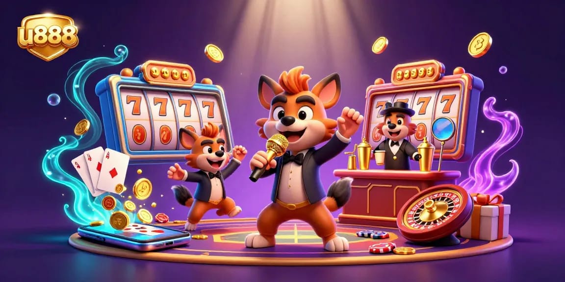 Experience thrilling slots action at u888 with entertaining hyenas in a dynamic casino scene.