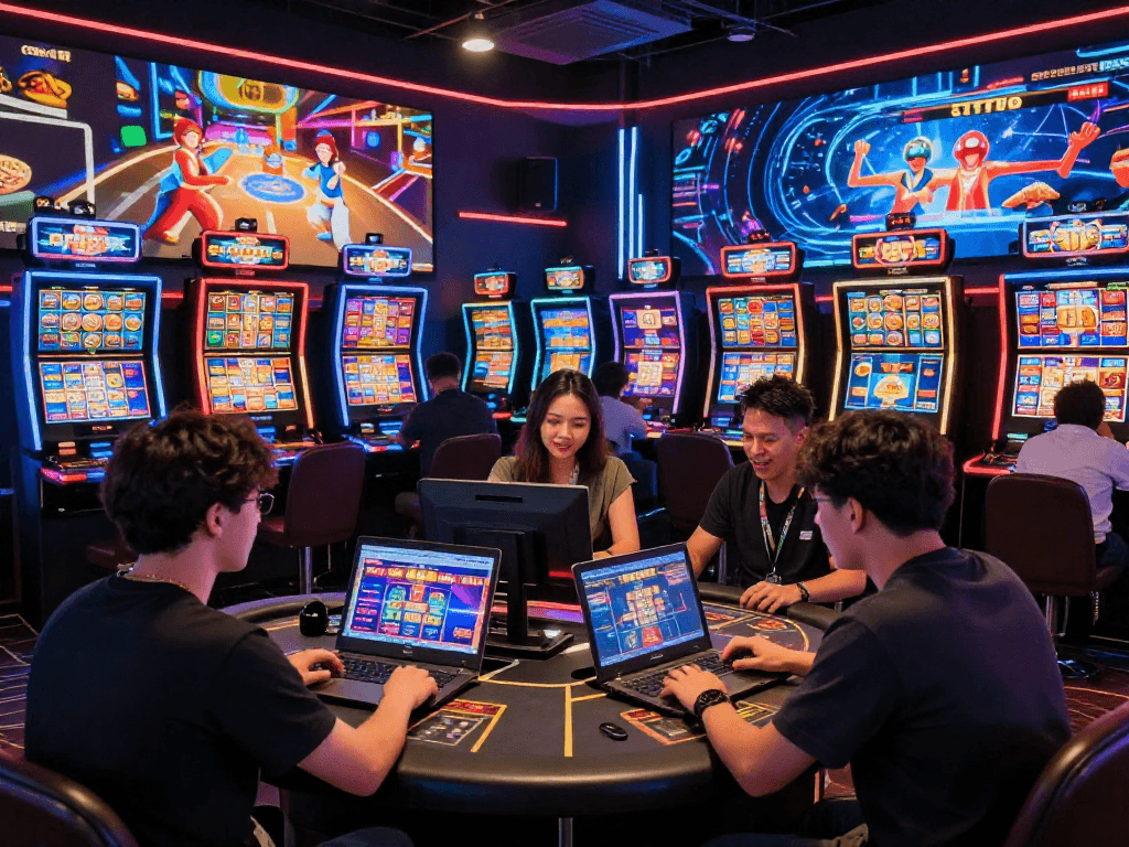Exciting engagement at USA online casinos featuring players enjoying digital slot machines and live dealer experiences.