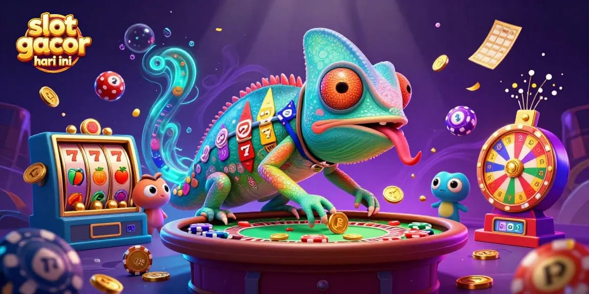Engage with slot gacor hari ini, featuring a vibrant 3D casino scene with colorful elements and jackpot excitement.