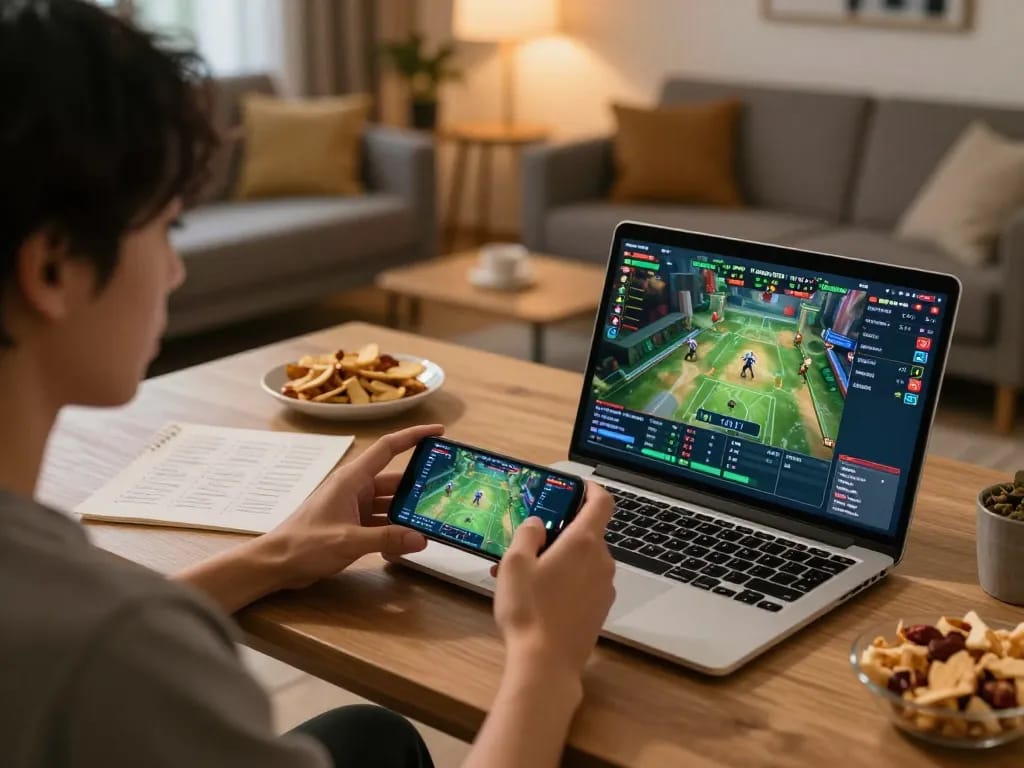 Engaging in mobile sports betting with ทางเข้า m116 while enjoying a cozy home gaming atmosphere.