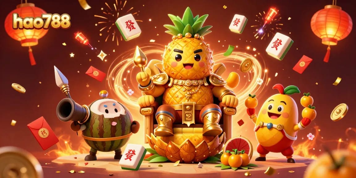 Slot cepat dan aman dengan HAO788, raja nanas emas dan penjaga kelapa menyambut kesenangan kasino.
