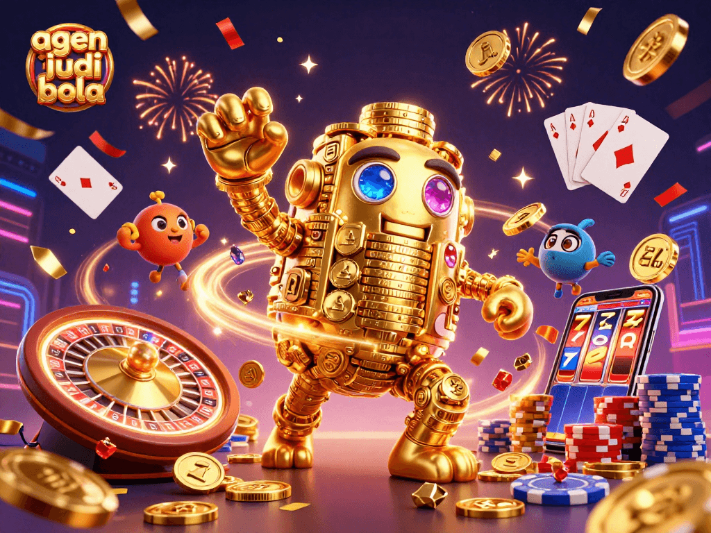 Experience thrilling bets with agen judi bola in a vibrant 3D casino illustration full of excitement.