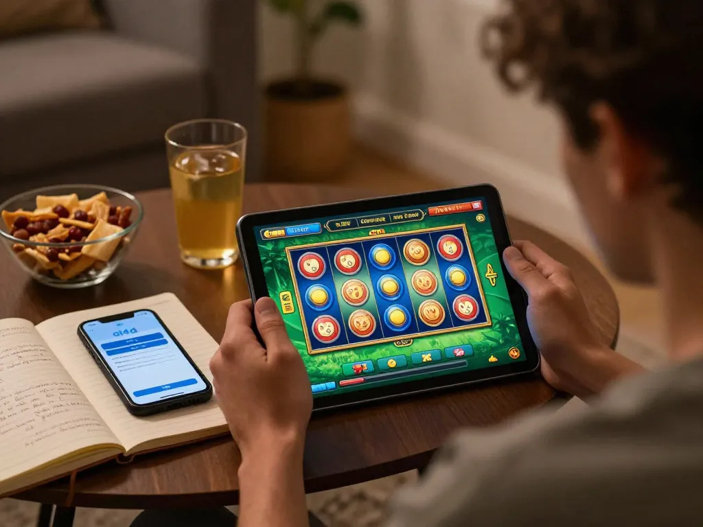 Engaging with oli4d login on a tablet while enjoying online slots in a cozy home environment