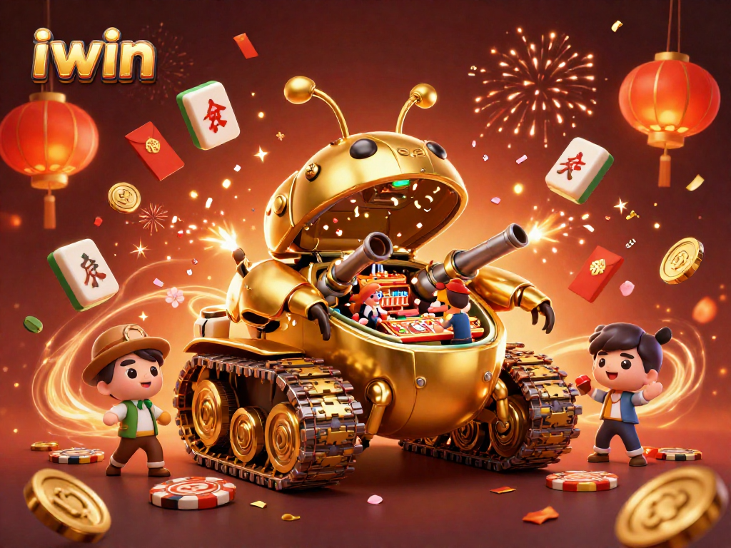Spin the reels at iwin while enjoying a vibrant, colorful casino celebration scene.