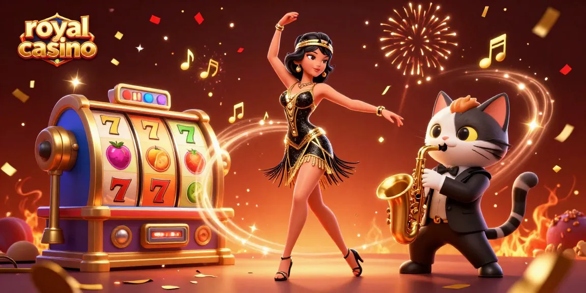 Experience the excitement of royal casino gaming with vibrant characters and animated slot reels.
