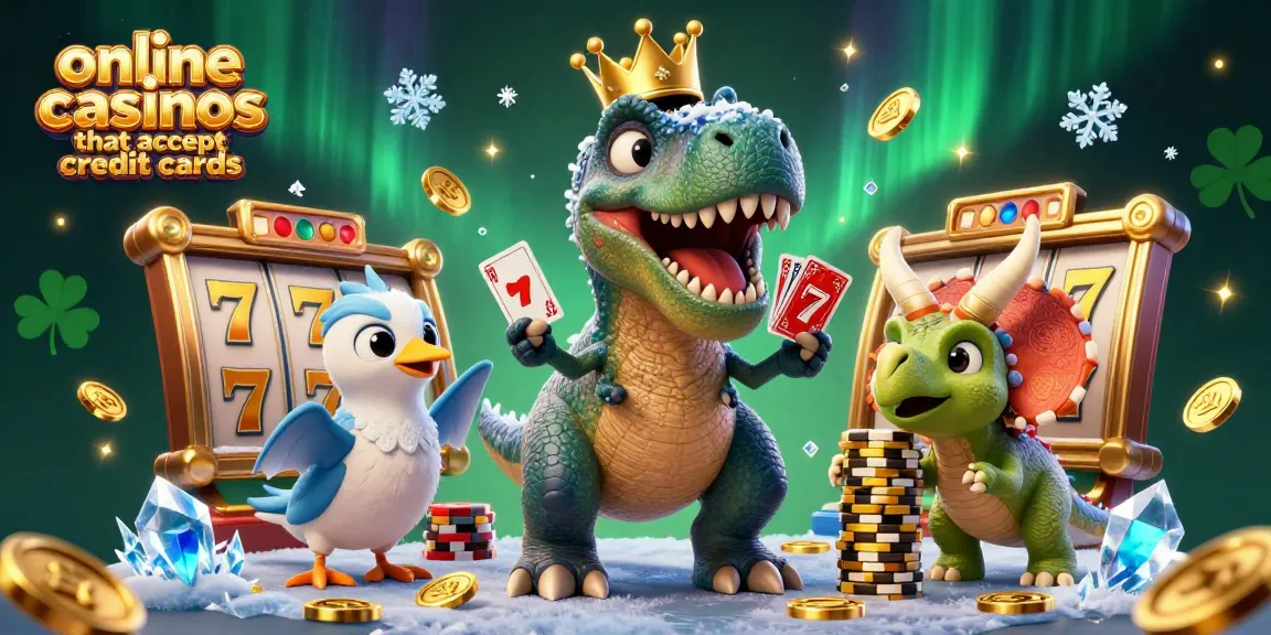 Experience the thrill of online casinos that accept credit cards with this vibrant illustration of a playful T-Rex and friends.