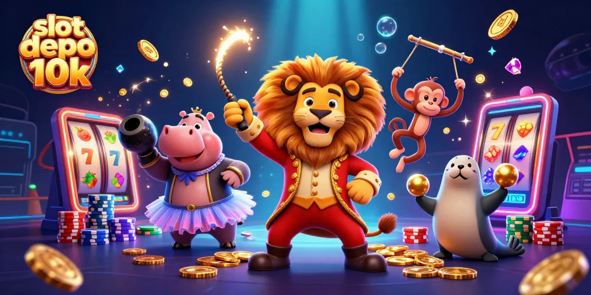 Experience thrilling wins with slot depo 10k gameplay amidst vibrant circus characters and rich casino elements.