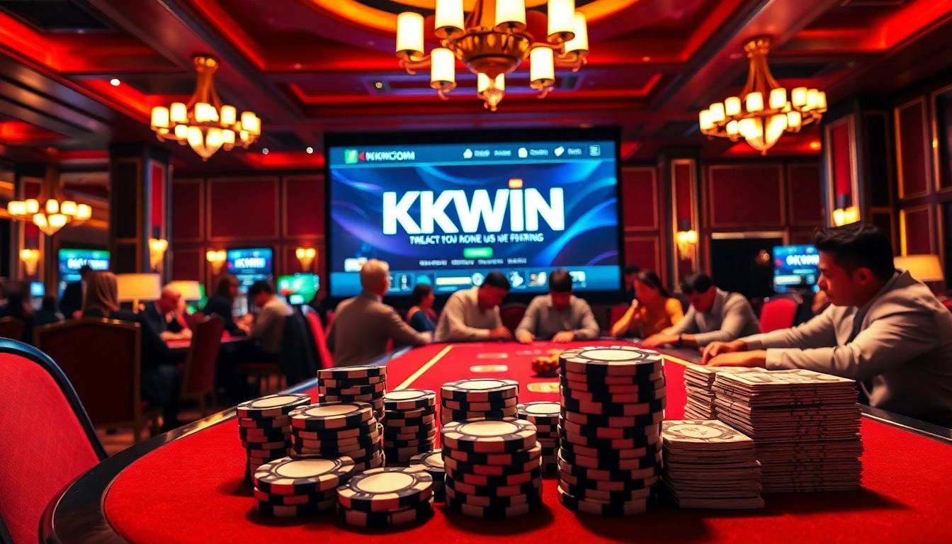 KKWIN players enjoying a fast-paced poker game in a luxurious casino environment.