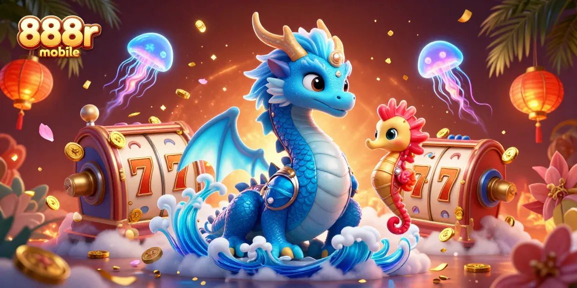 Engage with 888r mobile's dynamic illustration featuring exciting slot reels and vibrant characters.
