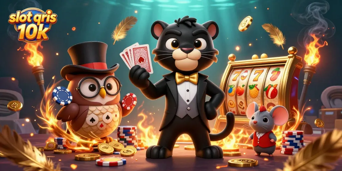 Engage with slots at slot qris 10k featuring a panther dealer, owl with chips, and mouse.