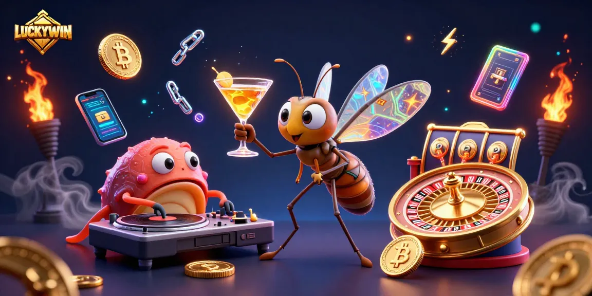 Experience excitement with LUCKYWIN's golden roulette wheel and crypto-themed casino scene.