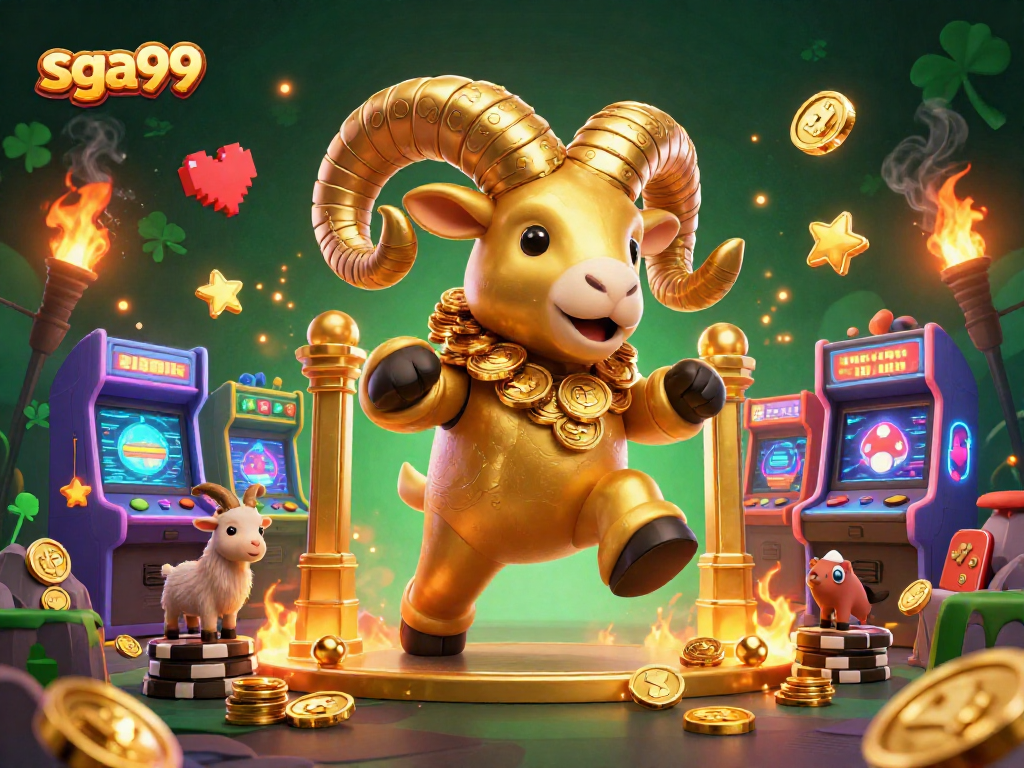Engage with the vibrant world of sga99, featuring a golden ram charging against a backdrop of dazzling casino elements.