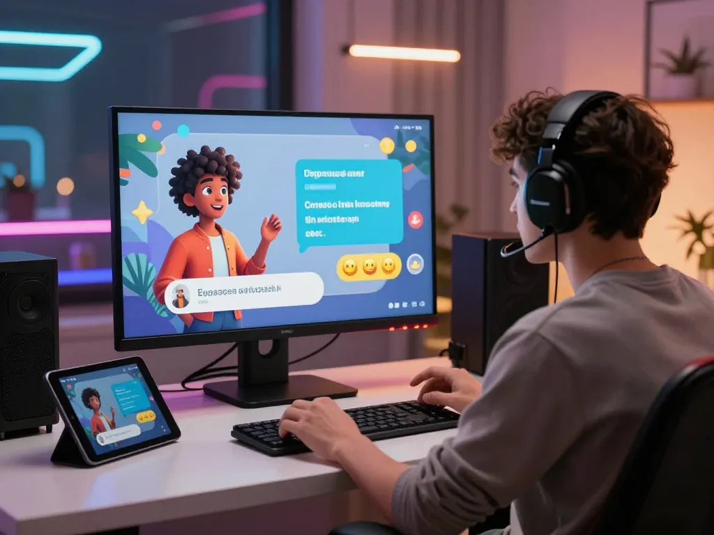 Engaging NSFW AI chat session with vibrant avatars and sleek tech setup.