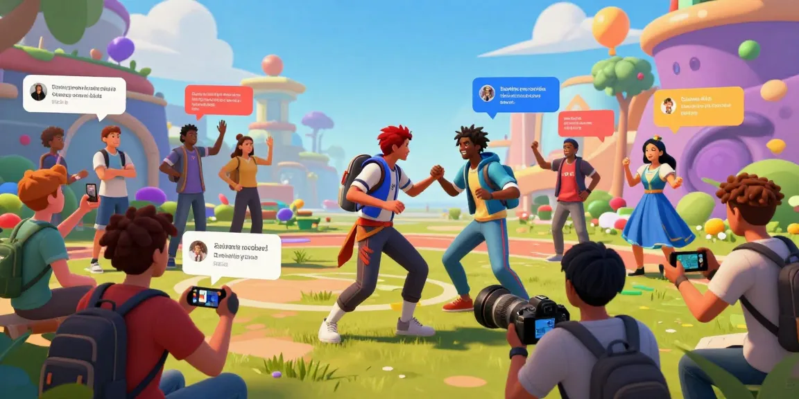 Engaging virtual social gaming scene from Status AI showing avatars interacting in a vibrant community.