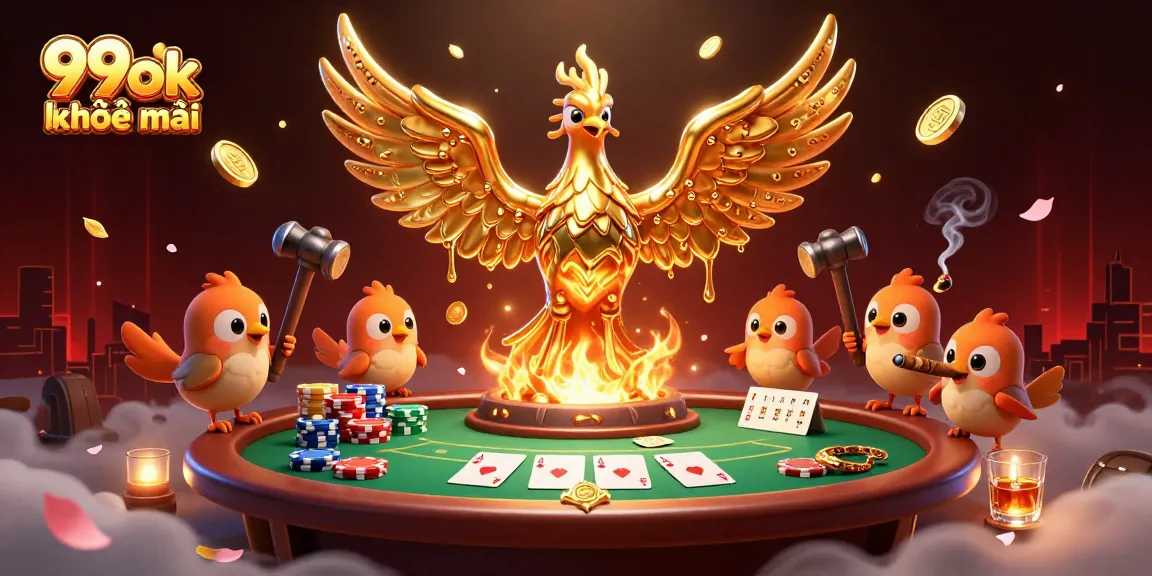 Experience exciting 99ok khuyến mãi with a golden phoenix symbolizing luck amid vibrant casino elements.