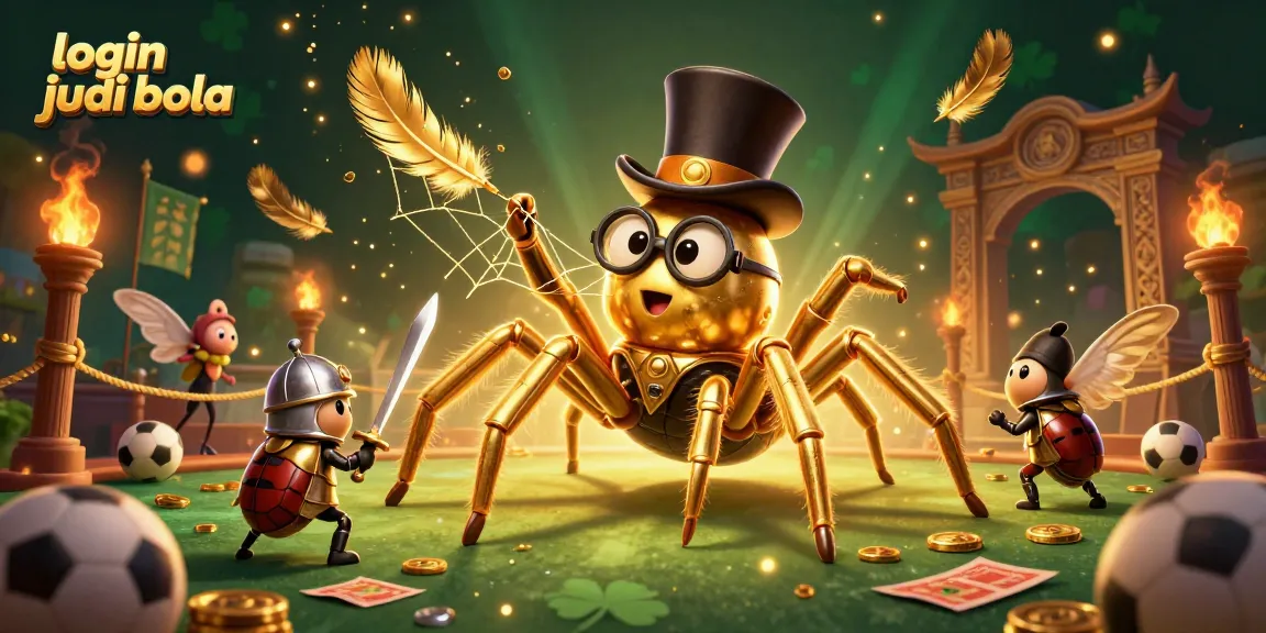 Experience login judi bola with a vibrant scene of a heroic beetle knight facing a giant tarantula amidst sports betting action.