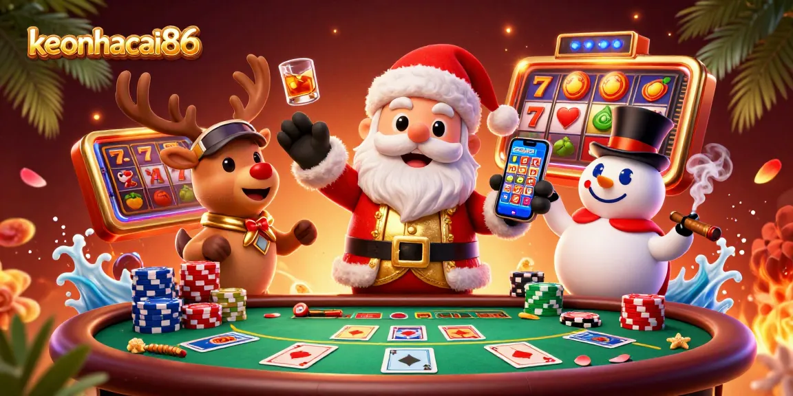 Experience thrilling action with keonhacai86 as Santa celebrates at the casino.
