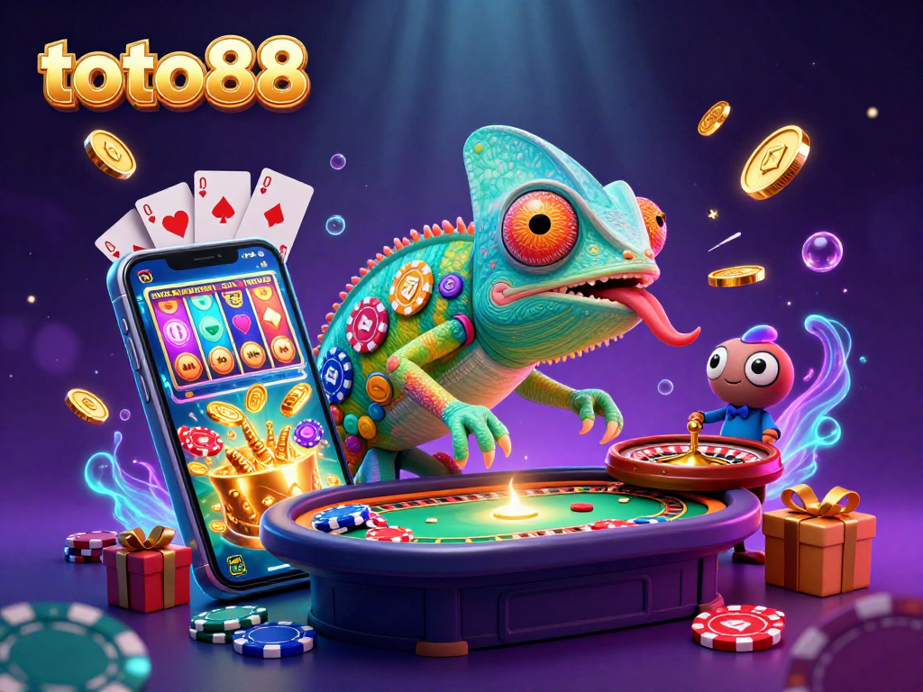 Experience vibrant gameplay with toto88, a thrilling 3D casino world filled with colorful slots, golden coins, and exciting characters.