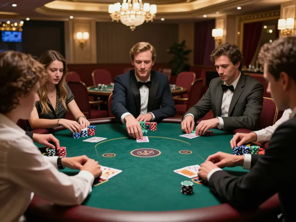 Gameradar poker scene showcases players engaged in strategic betting at a luxurious casino.