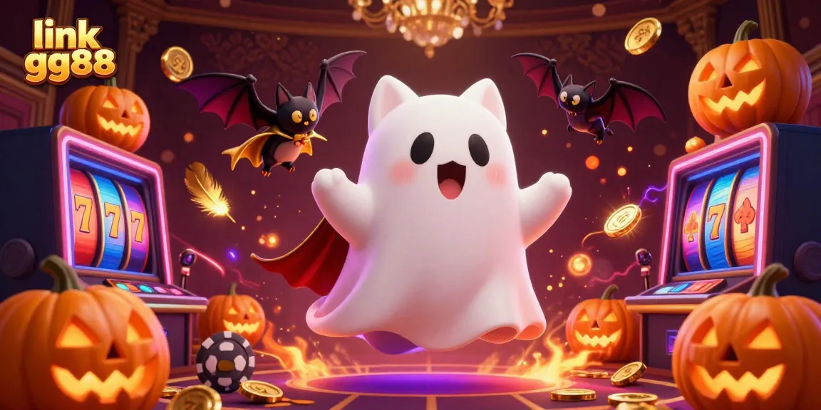 Engage in thrilling adventures with link gg88 as a friendly ghost cat and bat explore a lively casino.