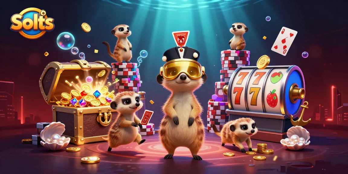 Experience thrilling Slots action with meerkats managing a colorful casino filled with gems and gold.