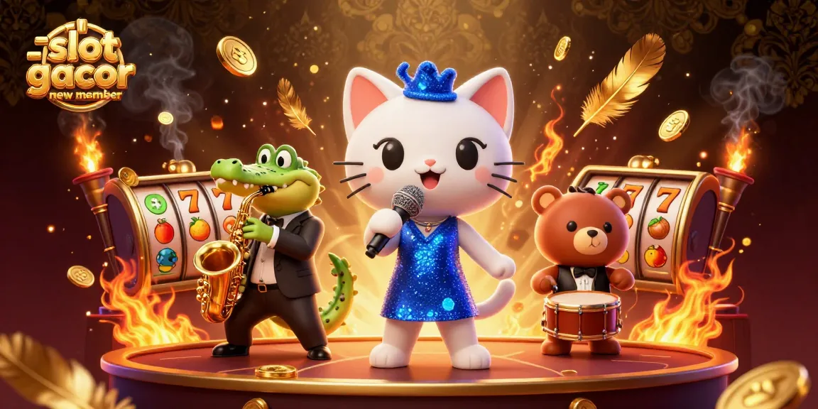 Engage with slot gacor new member action in vibrant 3D casino scene featuring lively cartoon characters.