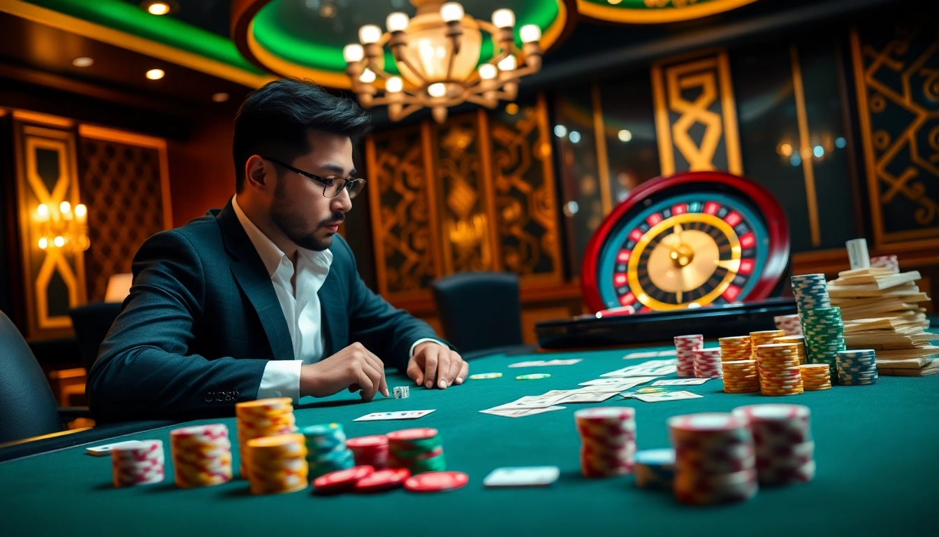 Gambler playing at a premium casino table, highlighting LC88's thrilling gaming experience.