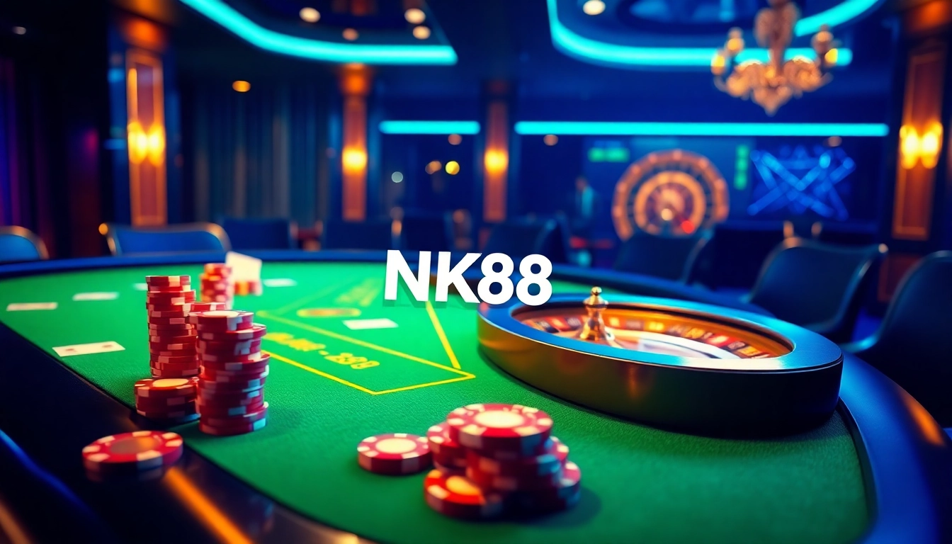 Experience the thrill of NK88 casino games with vibrant online gambling visuals.