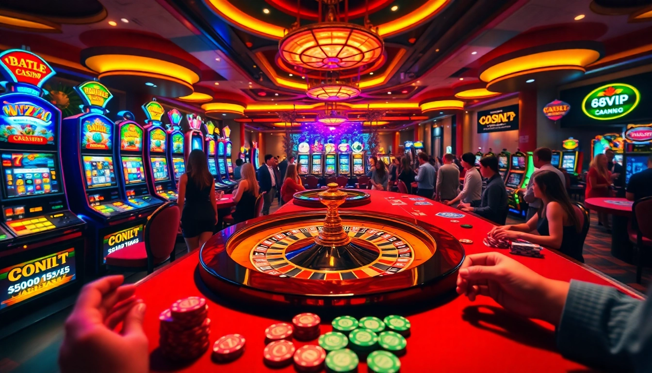 Experience the excitement of 68VIP's luxurious casino with vibrant slot machines and poker games.