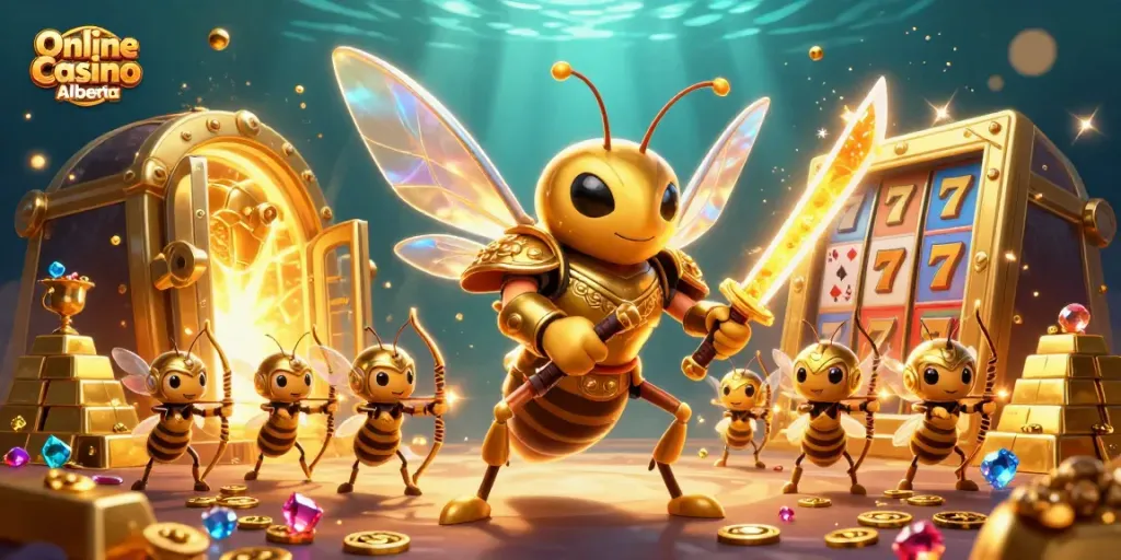 Engage in thrilling gameplay at Online Casino Alberta with vibrant 3D visuals and dynamic casino elements.