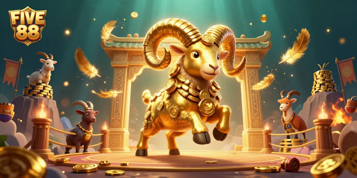 Engage with FIVE 88 through an animated scene with a dynamic charging ram amidst casino-themed visuals.