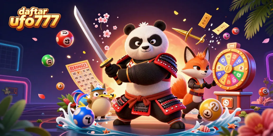 Engage with daftar ufo777 through an exciting 3D illustration showcasing vibrant casino elements and dynamic characters.
