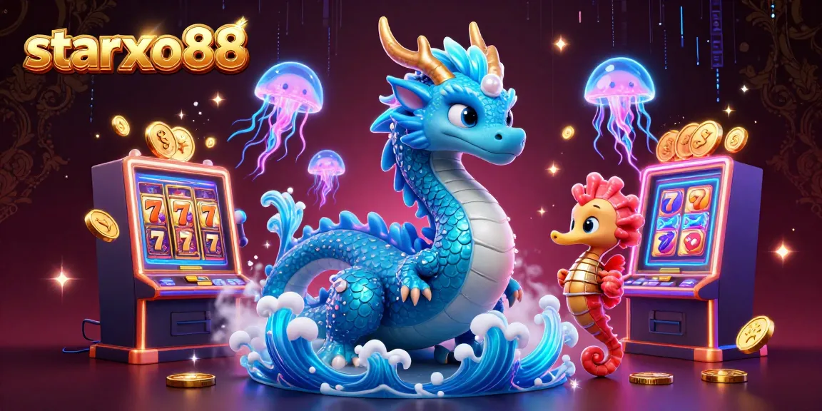 Experience the thrill of starxo88 gaming with a vibrant scene featuring a magical dragon and seahorse in a dazzling casino.
