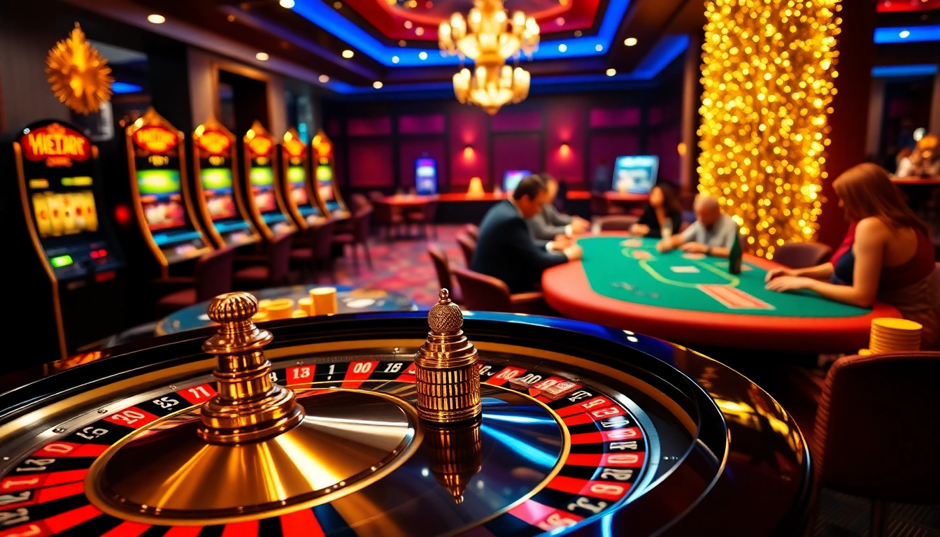 Experience excitement at bro138's elegant casino with players and vibrant gaming elements.