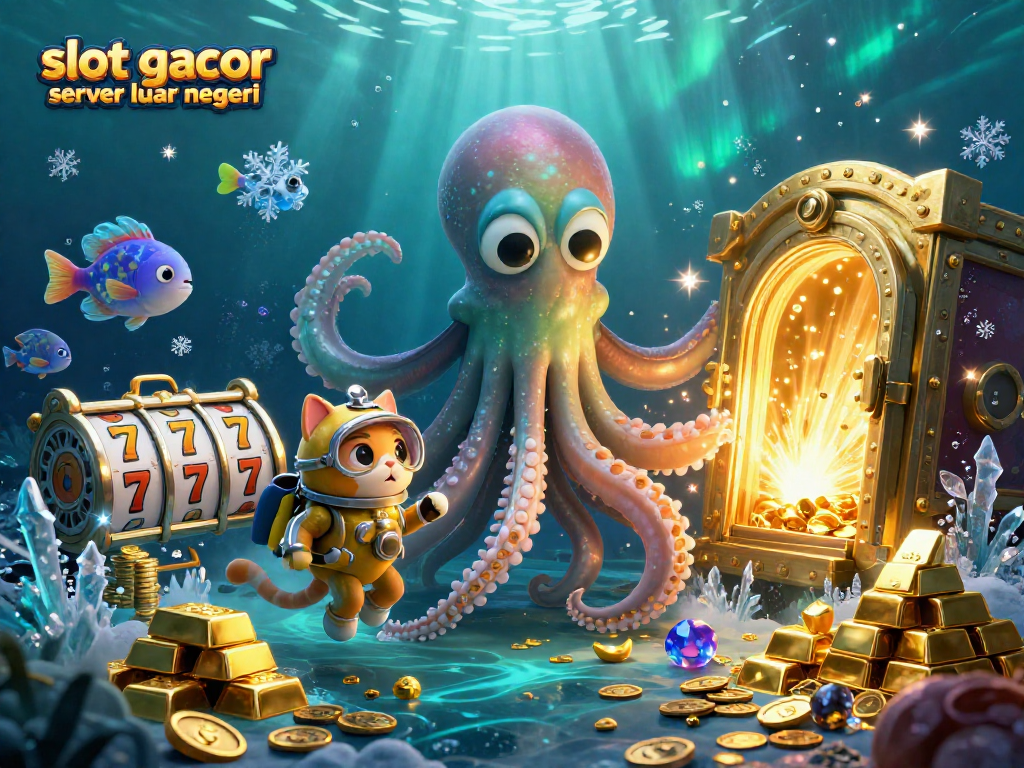 Engage with slot gacor server luar negeri surrounded by treasure elements and a 3D kraken.