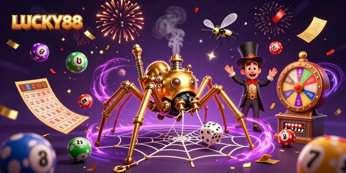 Experience the thrill of LUCKY88 with vibrant casino elements and captivating characters in this dynamic illustration.