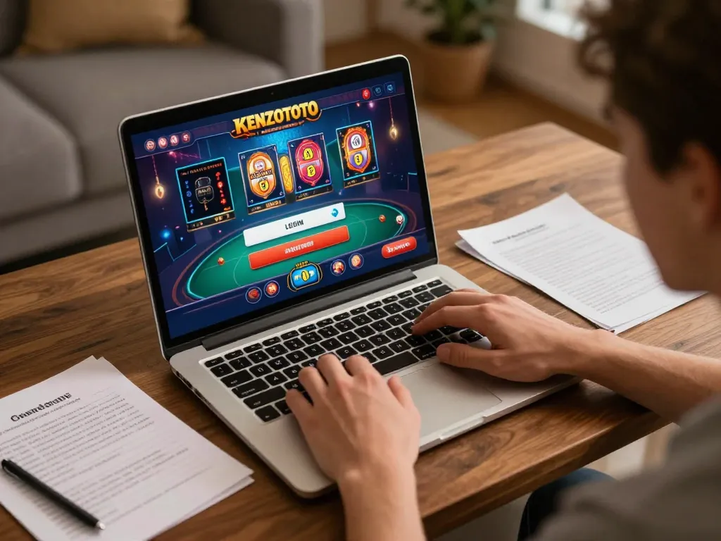 Bergabung dalam KENZOTOTO LOGIN di laptop dengan pengaturan permainan online yang detail.