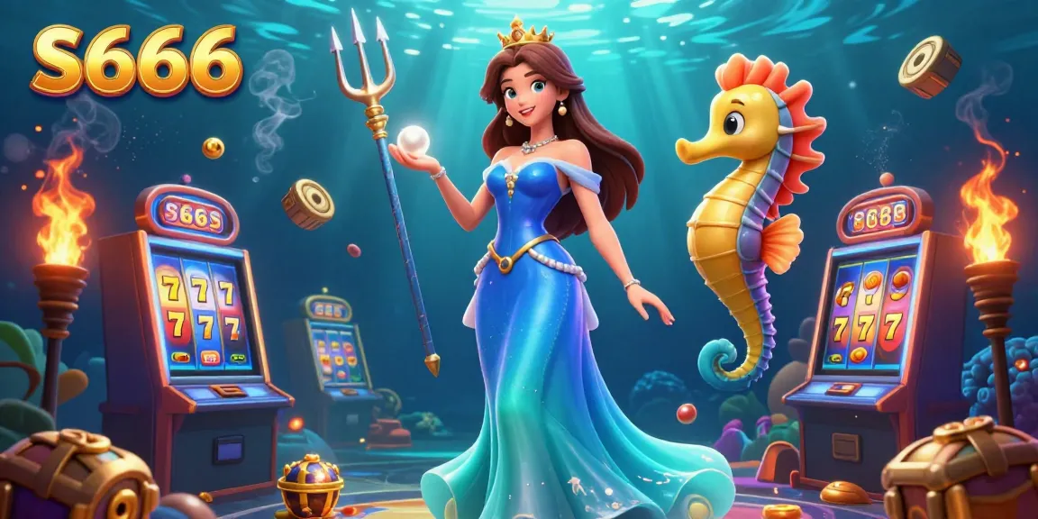 S666 captivates players with a stunning casino illustration featuring vibrant slot machines and dynamic underwater elements.