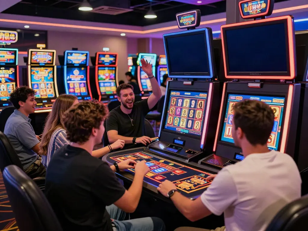 Exciting online casino environment with players engaging on digital slot machines showcasing akunjp.