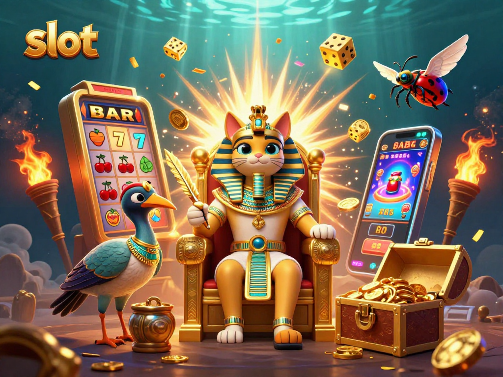 Spin the slot with Egyptian pharaoh cat and companions amidst a jackpot explosion of coins.