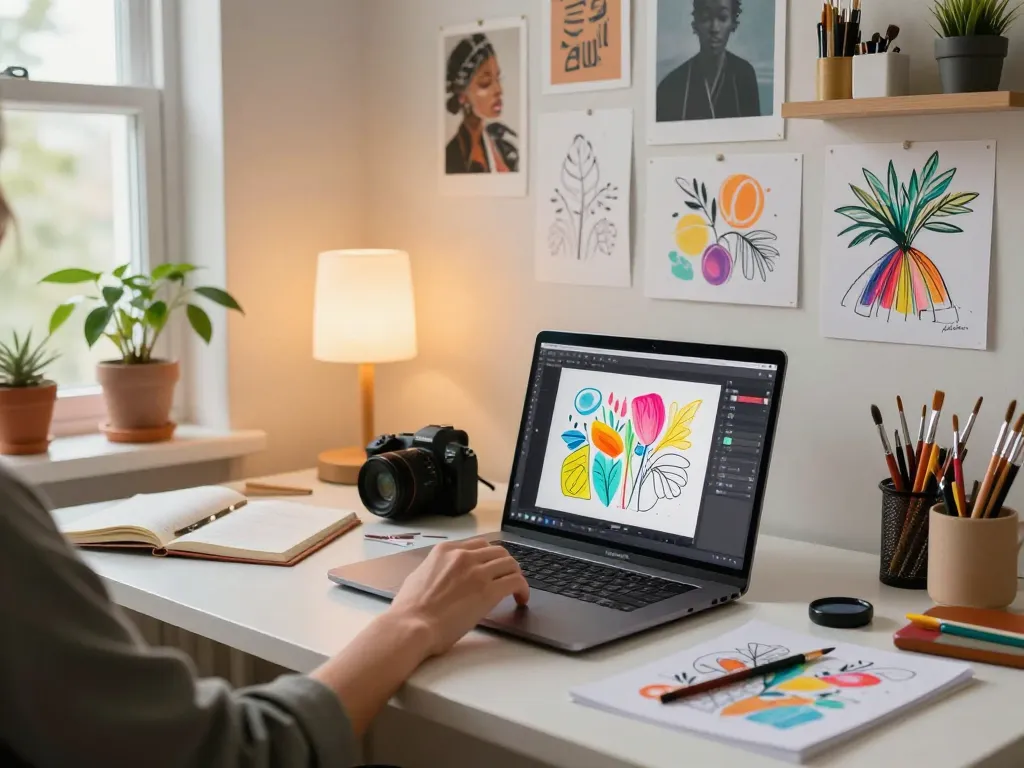 Innovative artist using the Nano Banana AI image editor in a colorful creative workspace.