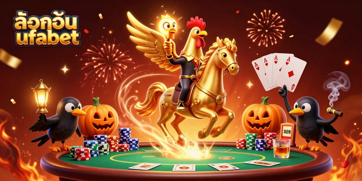Engage in thrilling gaming action with ล็อคอิน ufabet in a vibrant casino scene filled with poker tables and colorful chips.
