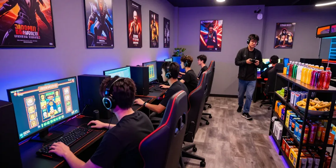 Gamers enjoying cika4d platform games in a vibrant lounge.