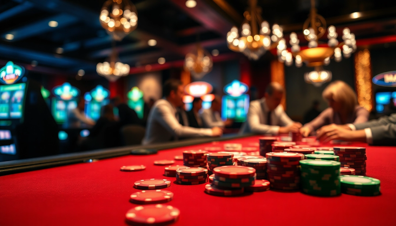 Permainan di kasino dengan chips bbni4d dan kartu yang menarik, menciptakan suasana intens.