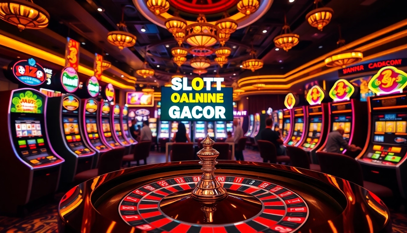 Exciting gameplay at slot online gacor highlighting vibrant casino scenes and lively players.